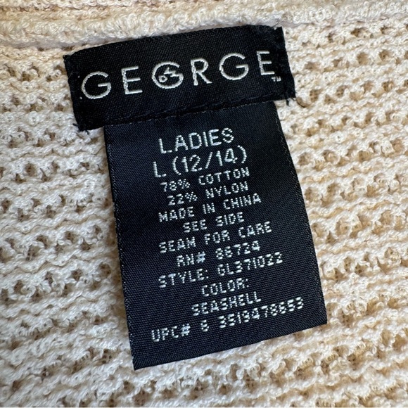 George Cream Cardigan Sweater with Clasp and Tie Belt Size Large - Picture 8 of 9